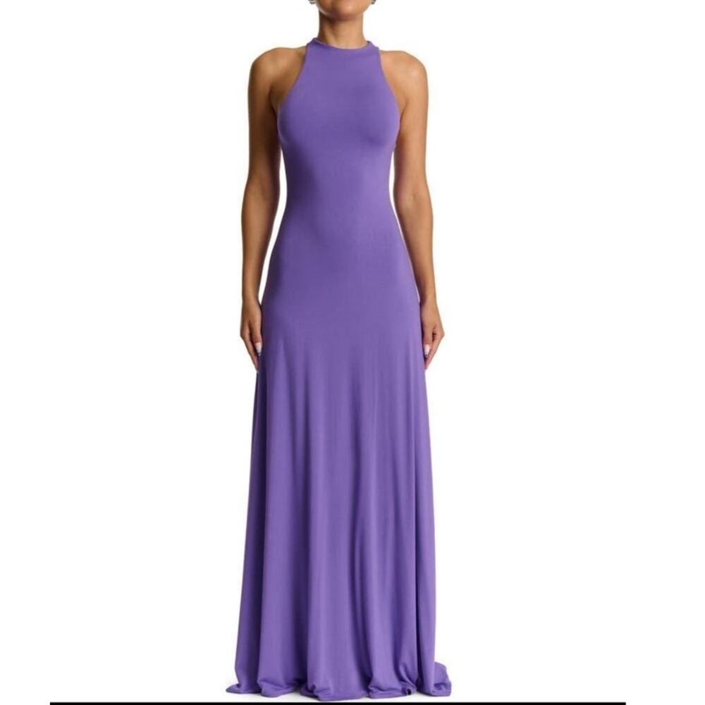 Naked Wardrobe violet purple maxi halter razorback minimalist dress size M